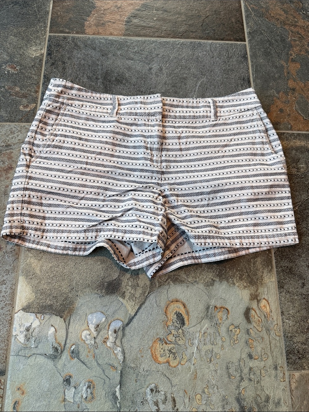 Striped Cream and Black Women's Casual Shorts